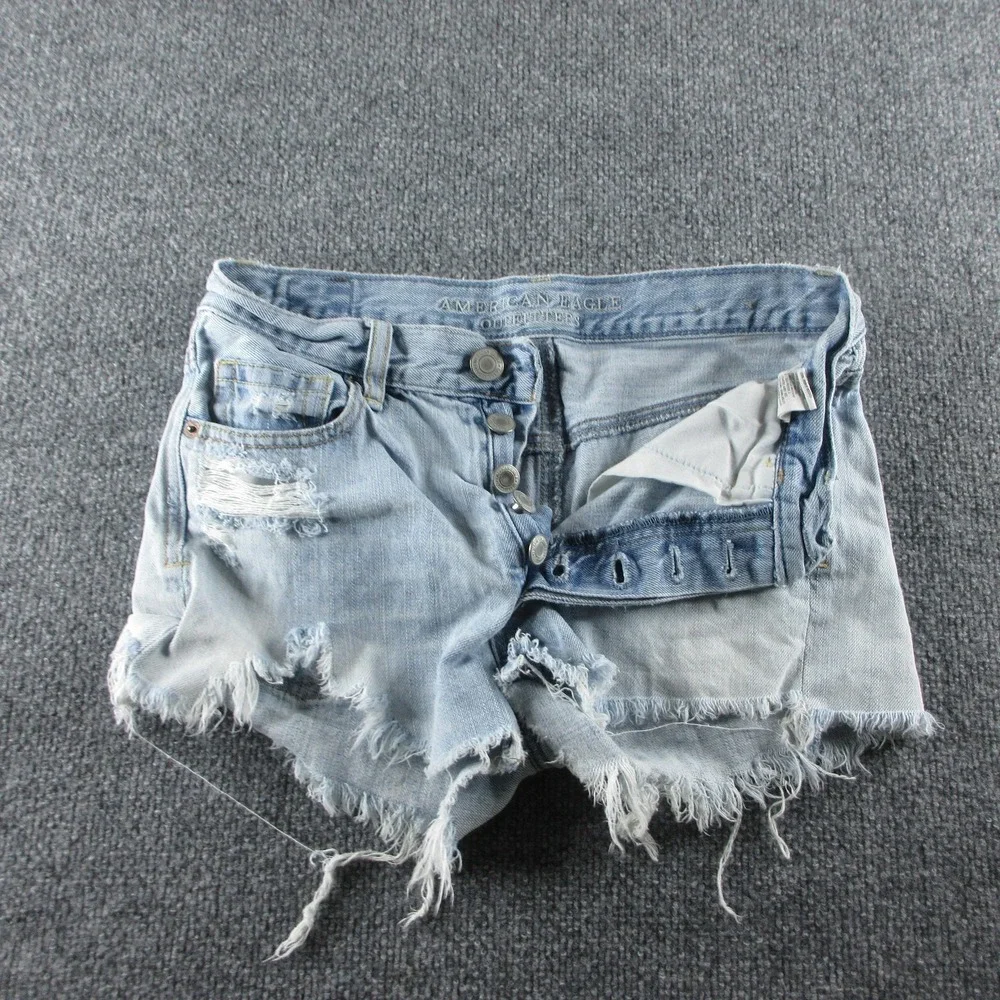 American Eagle Outfitters Denim Shorts Women 00 Blue Cut Off Distress Button Fly